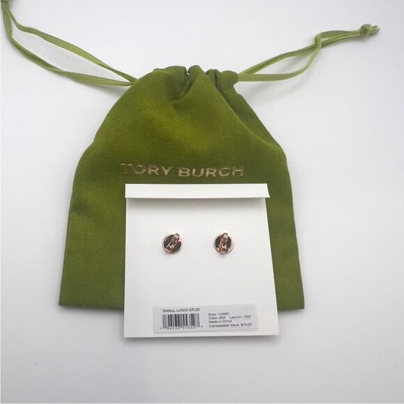 Tory Burch Rose Gold Logo Stud Earrings - Picture 5 of 5